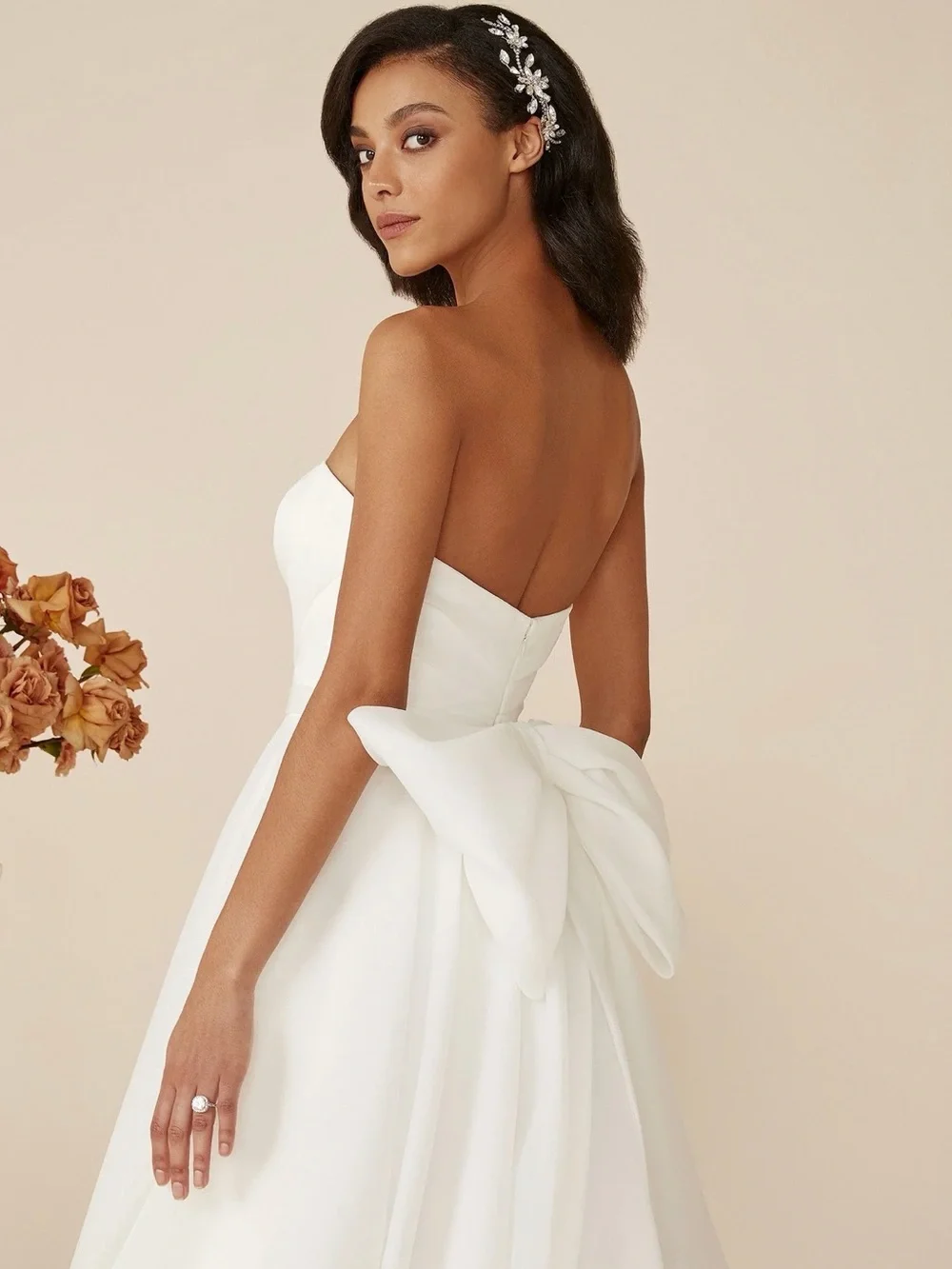 Strapless White Wedding Gown with Dramatic Back Bow - Picture 3 of 4